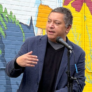 Supervisor Andres Jimenez, who represents the Mason District of Fairfax County, welcomes attendees to the first Mason District Arts Festival, held on the grounds of the ACCA Child Development Center on October 11, 2025.