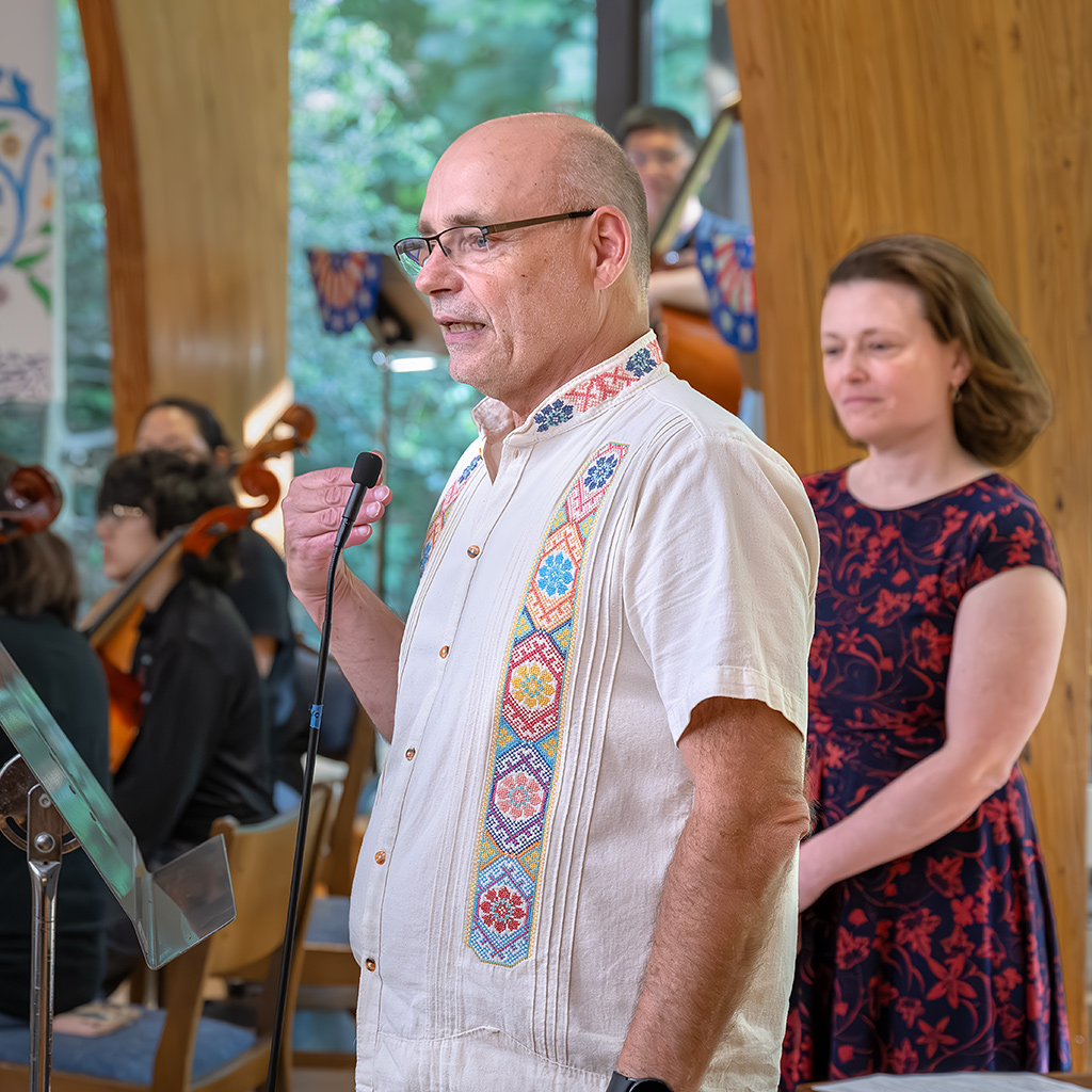 James Albright, Mason District Arts Council Chair, acted as emcee for the hour-long event.