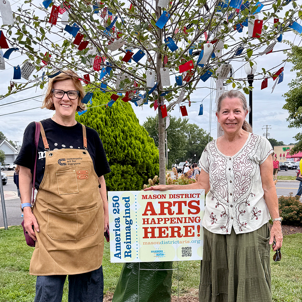 Mary Welch Higgins (left) initiated the Mason District Arts Council Wishing Tree project as part of the Mason Arts 250 activities and Erin Albright (right) spent six weeks collecting wishes from the community at a variety of local events.